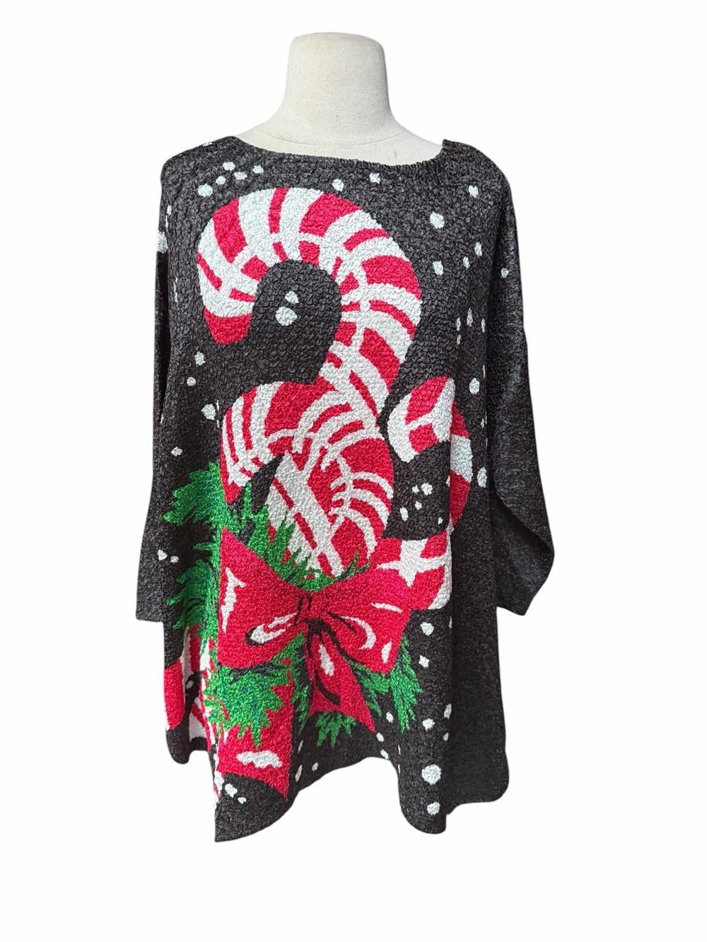 NWOT Berek Bubble Knit Crinkle Oversized Christmas Candy Cane Stretchy Tunic Top